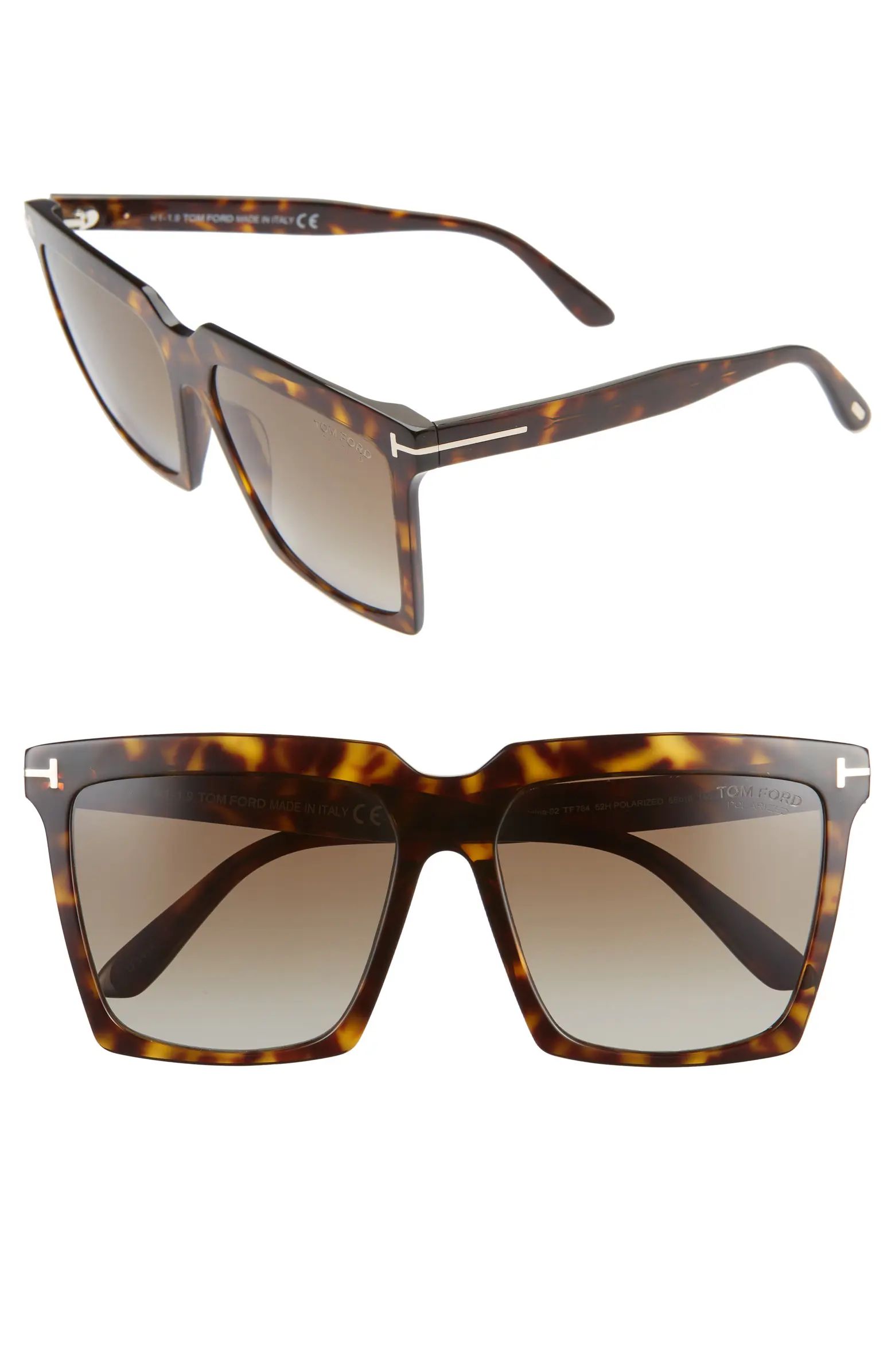 TOM FORD Sabrina 58mm Polarized Gradient Square Sunglasses | Nordstrom | Nordstrom