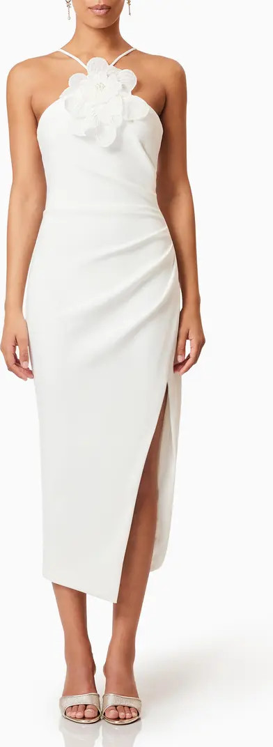 Janelle Floral Appliqué Halter Neck Cocktail Midi Dress | Nordstrom