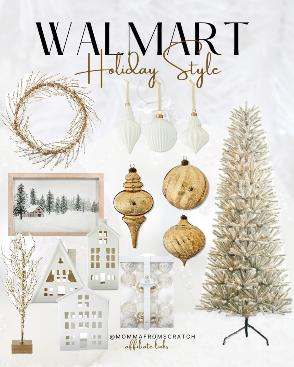 Luxurious Christmas decor from Walmart! Gold and white Christmas collection my Texas house decor, gold ornaments, flocked tree, white wreath!

#LTKStyleTip #LTKSeasonal #LTKHome