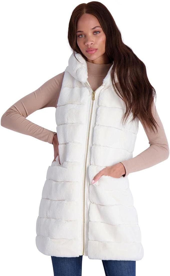 VIA SPIGA Women's Grooved Faux Fur Hooded Vest | Amazon (US)