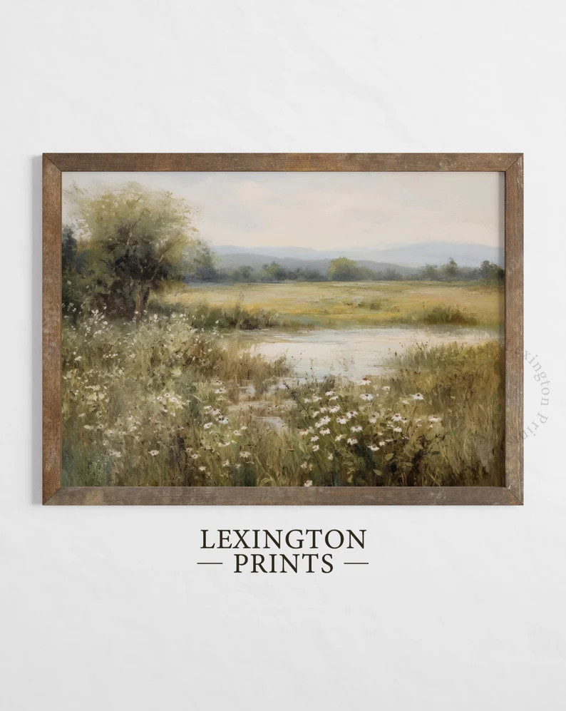 Spring Printable Wildflower Field Landscape Painting, Spring Print Vintage Farmhouse Print Neutra... | Etsy (US)