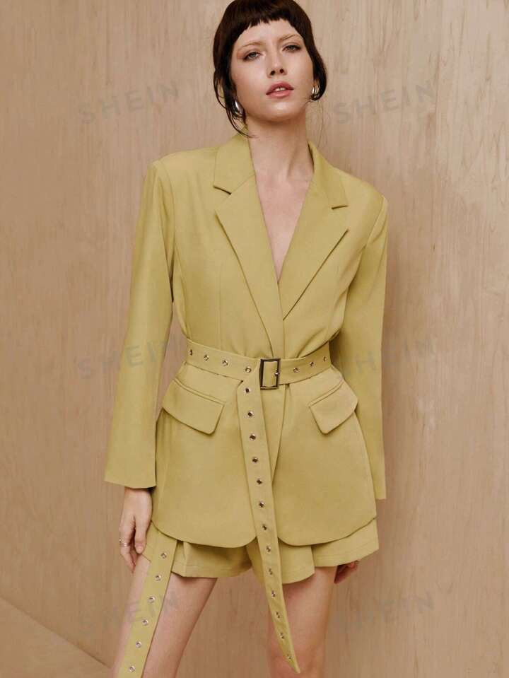 MONSE Mathilde Lhomme Oversized Blazer With Long Belt Designer | SHEIN USA | SHEIN