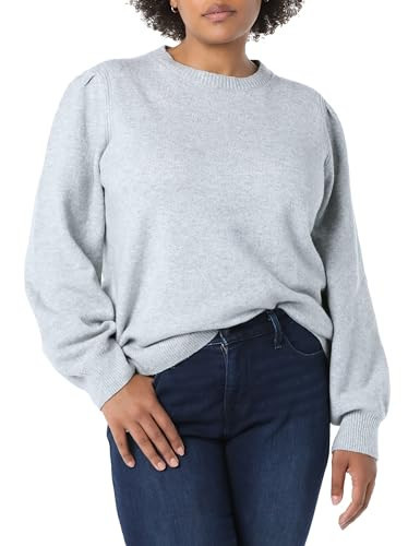 Amazon Essentials Women's Soft Touch Pleated Shoulder Crewneck Sweater, Grey Heather, Medium | Amazon (US)