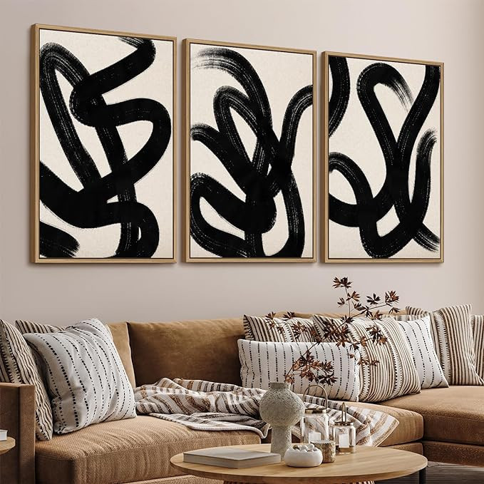 Framed Wall Art Canvas Set Abstract Lines Pictures Modern Mid Century Boho Wall Decor Minimalist ... | Amazon (US)