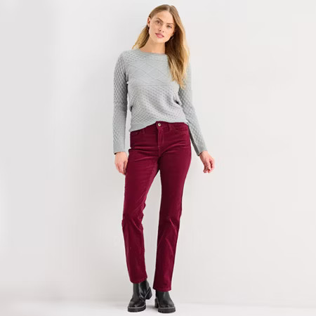 St. John's Bay Womens Mid Rise Straight Corduroy Pant, 10 Petite, Red | JCPenney