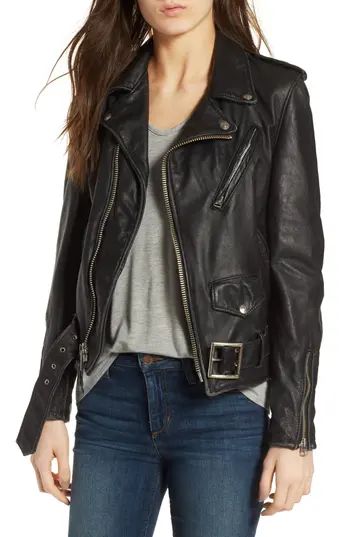 Women's Schott Nyc Boyfriend Leather Jacket, Size Small - Black | Nordstrom