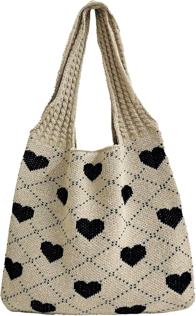 YISHATIER Women's Crochet Tote Bags Boho Tote Bags Heart-shaped Beach Handbags Knit Vacation Aest... | Amazon (US)