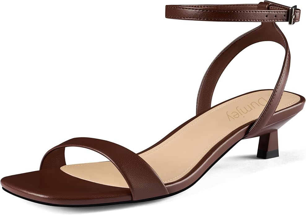 Women Kitten Heel Sandals Ankle Strap Heeled Sandals Square Open Toe Dress Party Shoes | Amazon (US)