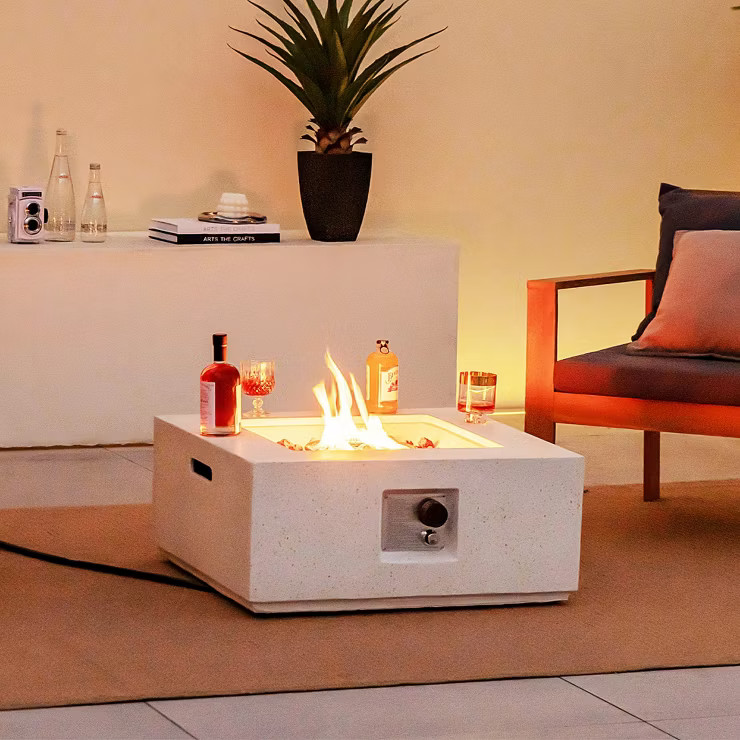 Costway 28'' Terrazzo Fire Pit Table 40,000 BTU Square Propane Gas Fire Pit with PVC Cover | Target