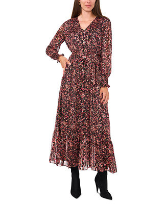 Women's Floral-Printed Faux-Wrap Belted Maxi Dress | Macy's