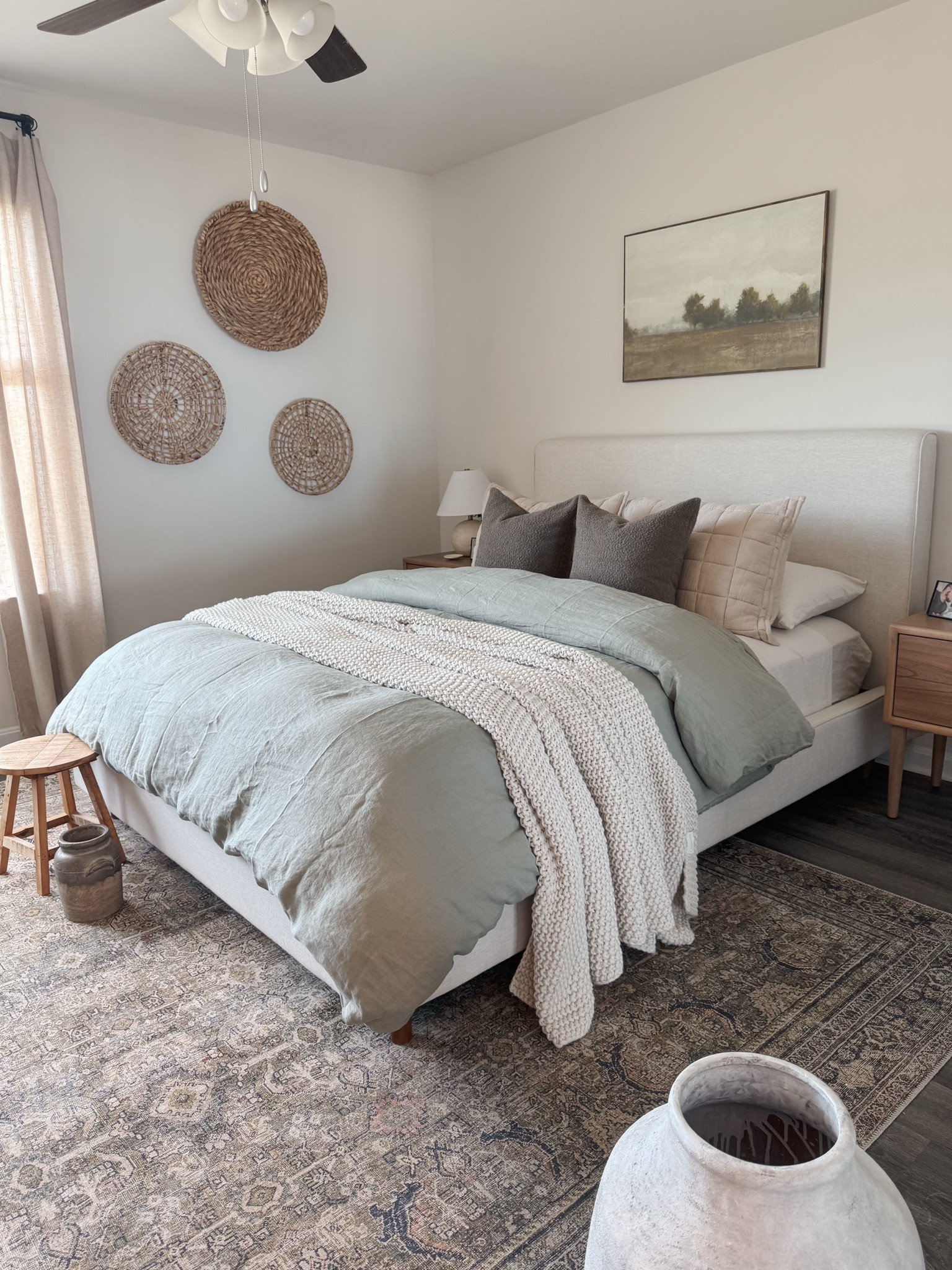 Bedroom decor, green bedding, bed pillows, throw pillows, wall baskets. Wall art, Loloi rug, chunky blanket, bed blanket 

#LTKSaleAlert #LTKHome