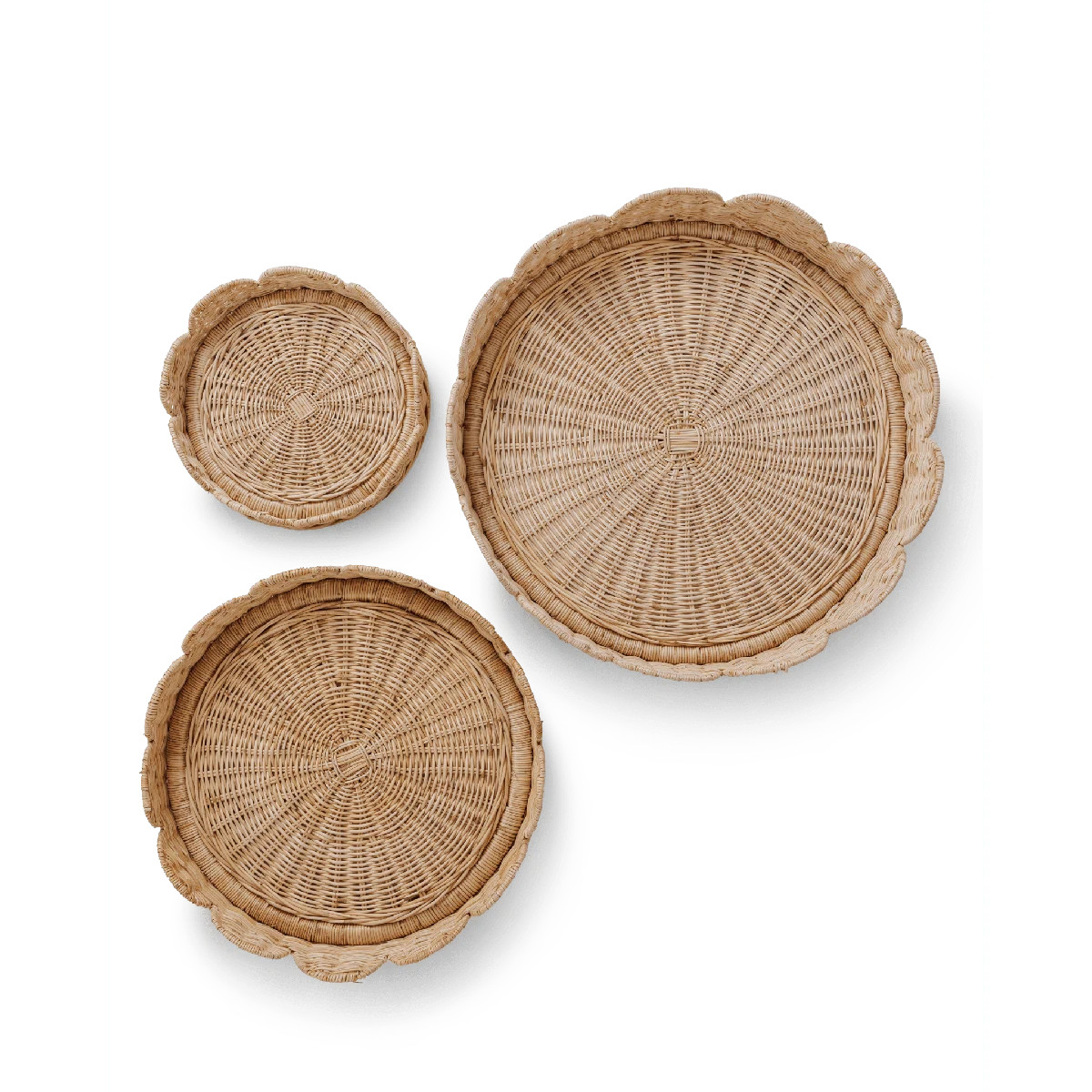 3-Piece Scalloped Rattan Round Tray Set – Handwoven Wicker Decorative Serving Trays | Wayfair North America