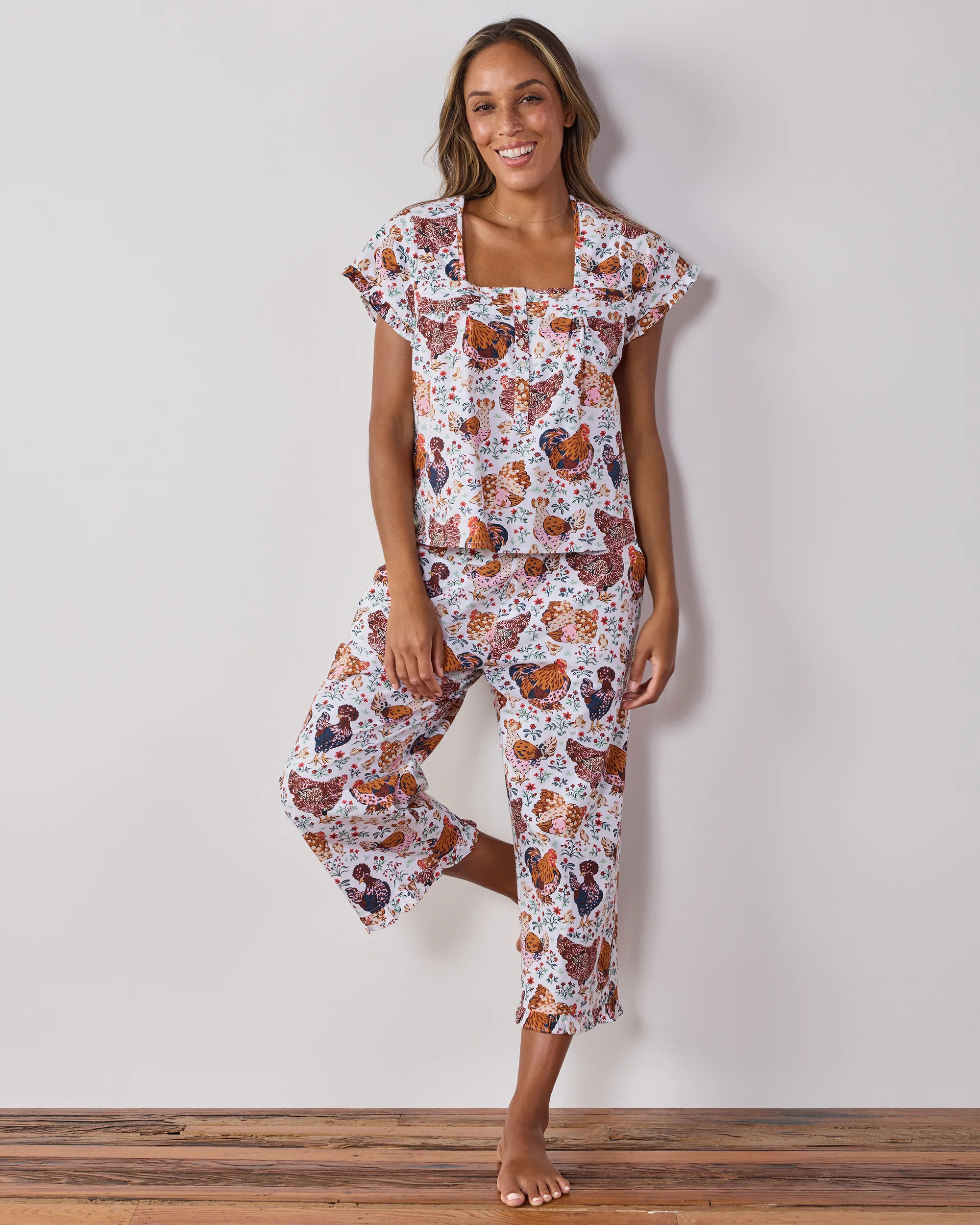 Must Love Chickens - Pintuck Cropped Set - Cloud | Printfresh