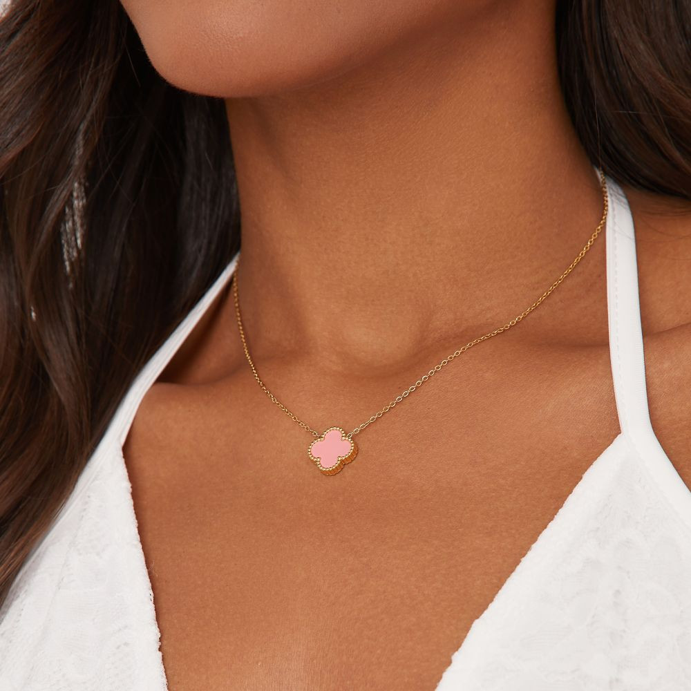 Clover Detail Necklace In Pink And Gold | EGO Shoes (US & Canada)