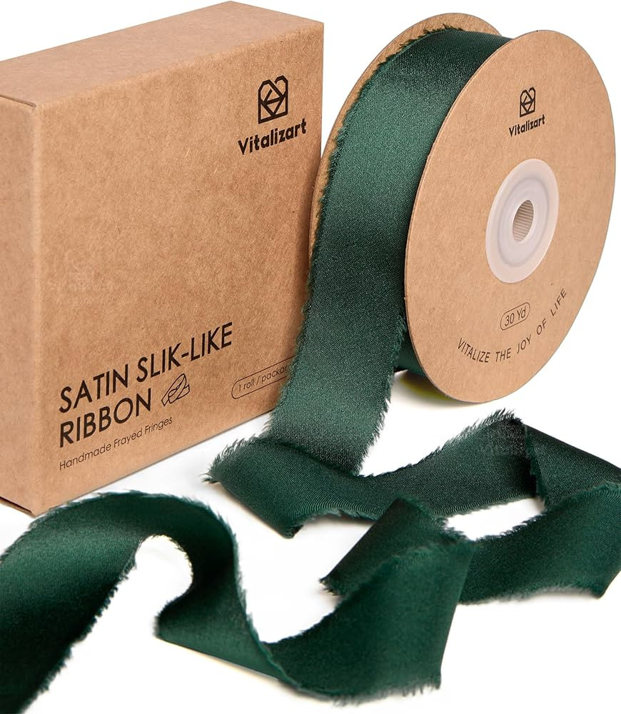 Vitalizart Silk Satin Ribbon 1 inch x 30 Yard Dark Green Handmade Frayed Ribbons for Gift Wrappin... | Amazon (US)