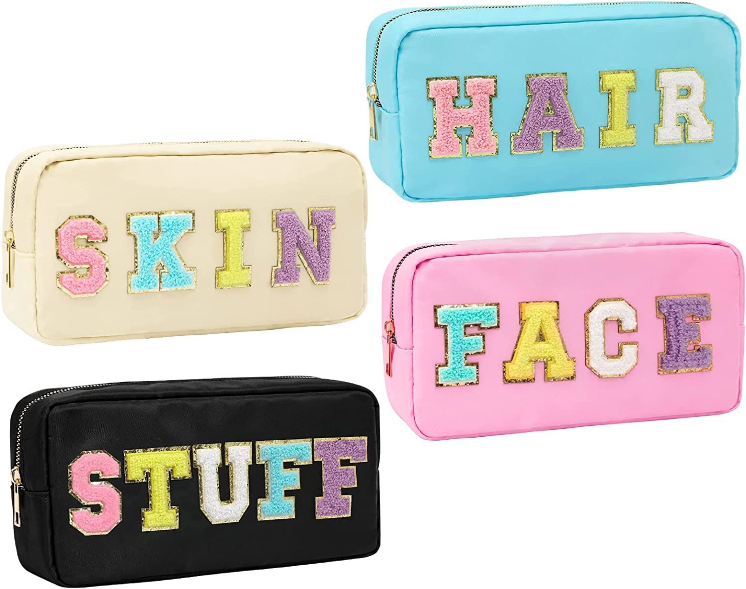 Nylon Zipper Waterproof Preppy Makeup Organizer Bag Set - Cosmetic Stuff Pouch for Women Travel O... | Amazon (US)