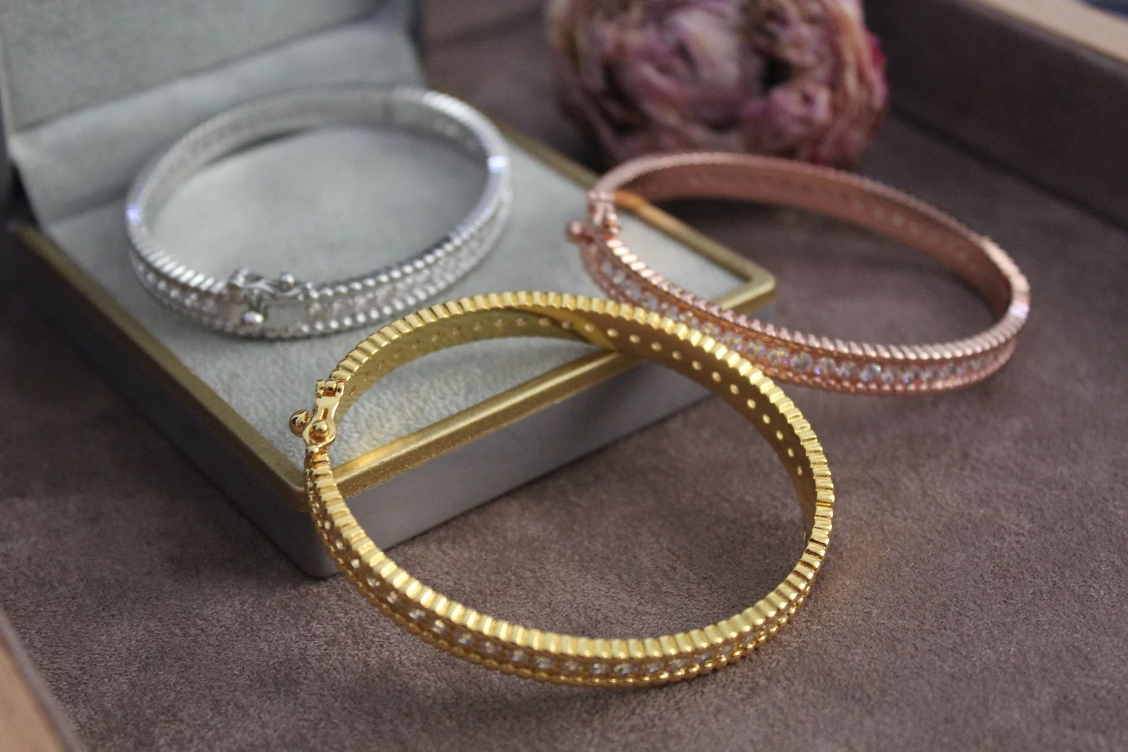 CZ perlee clover  bangle  bracelet 925 silver 18 K gold plated | Etsy | Etsy (US)
