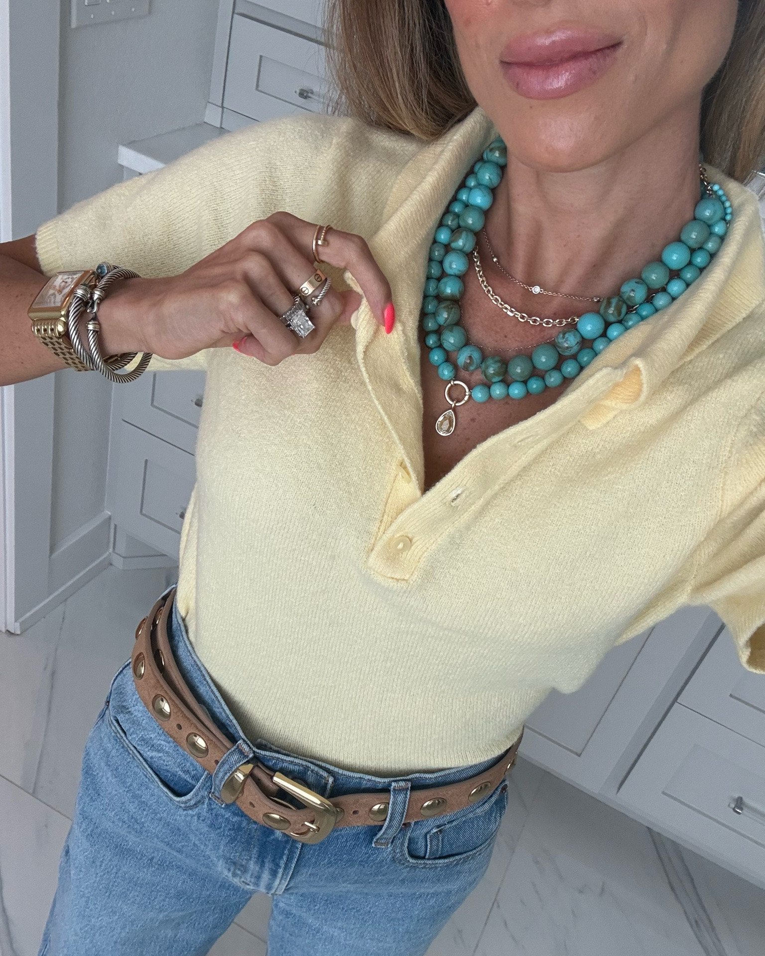 Butter yellow super soft polo you can wear to the office too. Wearing xxs 
Code DENIMAF

#LTKPetite #LTKSeasonal #LTKSaleAlert