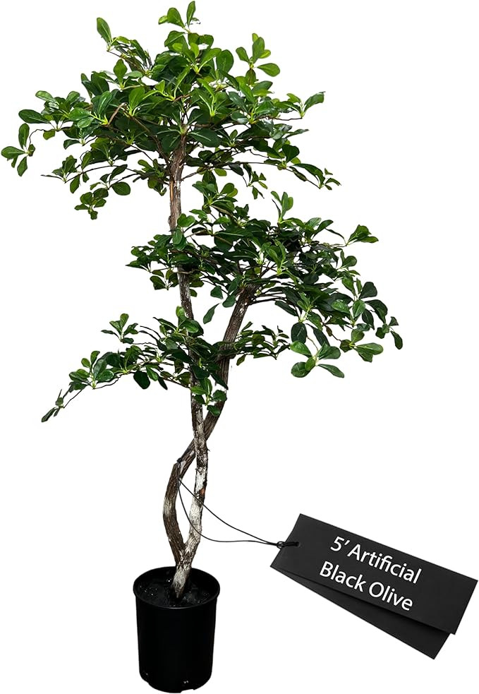 Hand-Made 5' Black Olive Leaf Artificial Tree with Ethically Sourced Real Wood Trunks | Green | C... | Amazon (US)