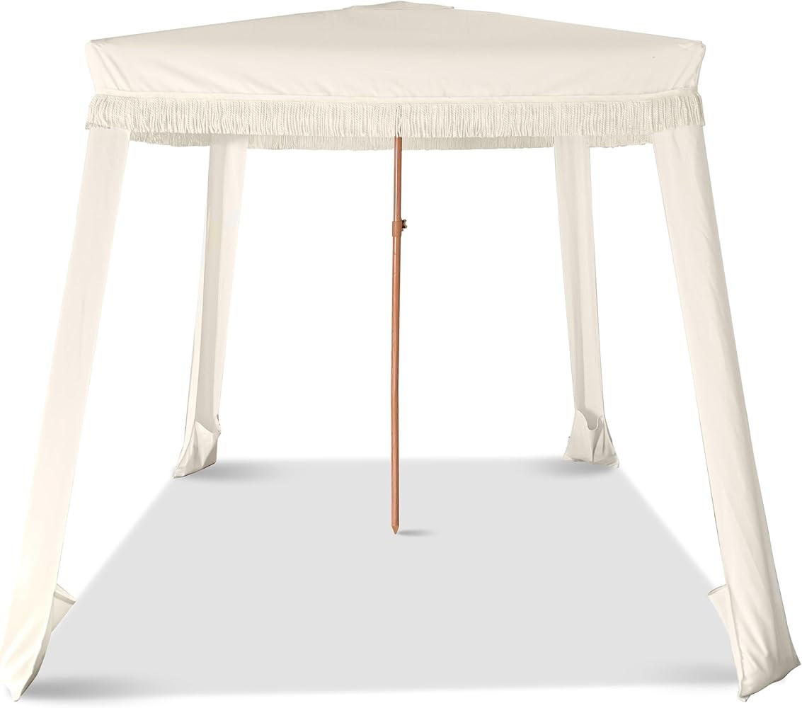 Beach Cabana with Fringe - 6x6 Ft. Boho Beach Canopy Umbrella Tent, Portable Umbrellas for Sand w... | Amazon (US)