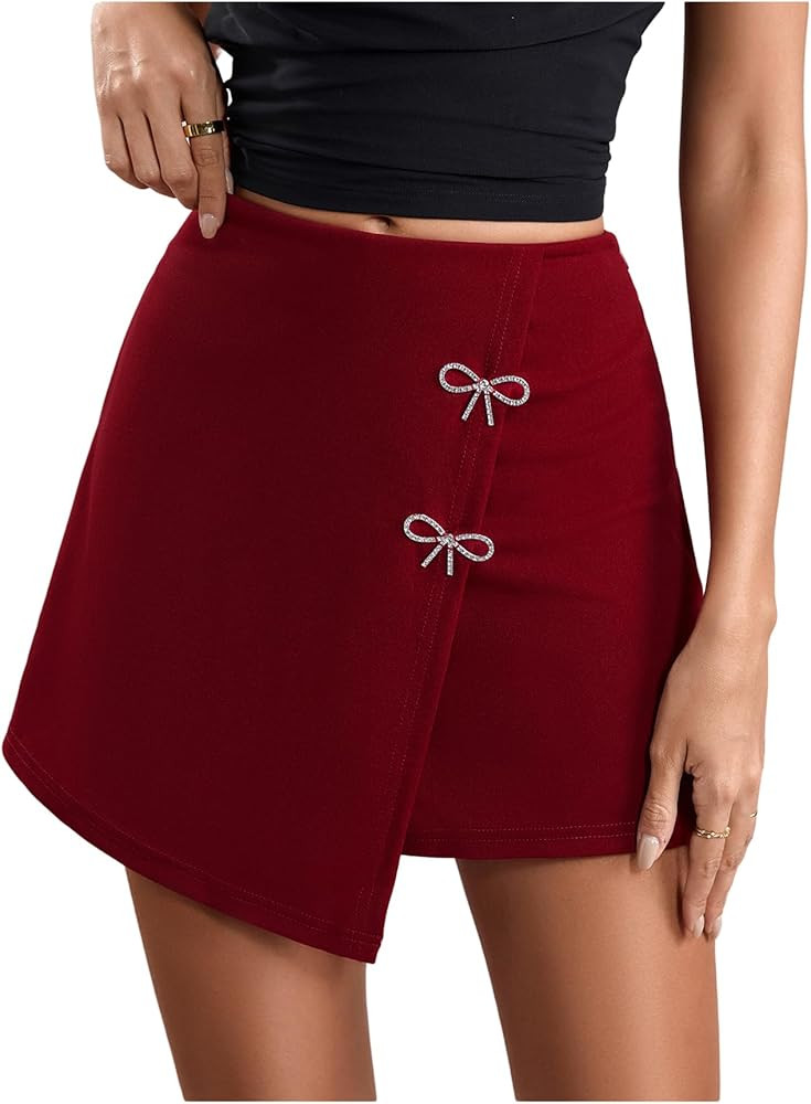 GORGLITTER Women's Asymmetrical Wrap Skort Mini Skirts Bow Sparkly High Waist Fall Teacher Rave F... | Amazon (US)