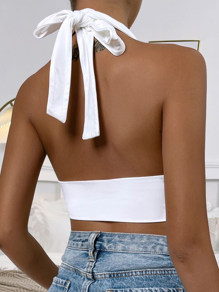 SHEIN SXY Backless Crop Halter Top | SHEIN