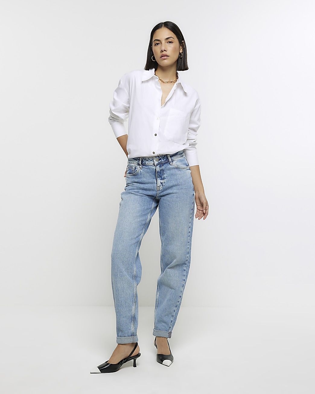 Blue high waisted relaxed boyfriend jeans | River Island (UK & IE)