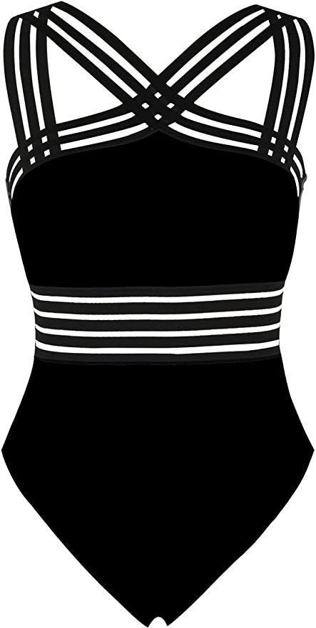 Hilor Women's One Piece Swimwear Front Crossover Swimsuits Hollow Bathing Suits Monokinis | Amazon (US)