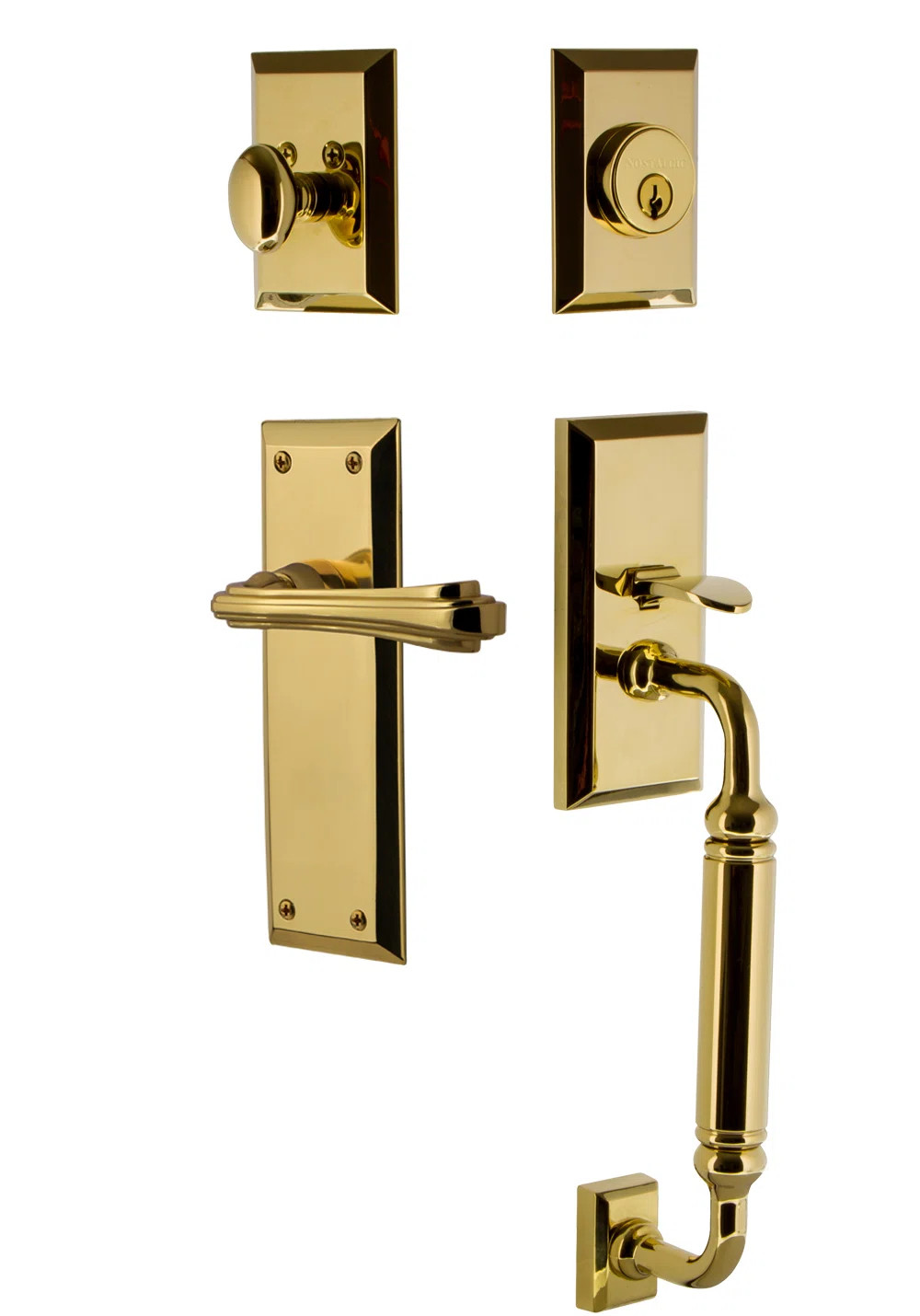 Nostalgic Warehouse New York Plate C Grip Handleset with Single Cylinder Deadbolt and Fleur Lever | Wayfair North America