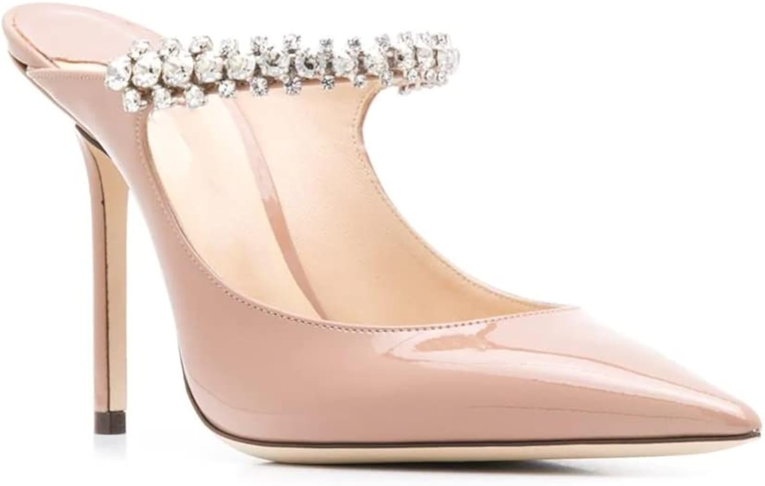 Women Wedding Rhinestone Strappy Pointed Toe Heeled Mules Stiletto Slip on Bridal Sandals | Amazon (US)