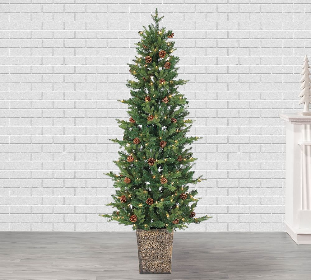 Lit Faux Potted Natural Cut Georgia Pine Tree | Pottery Barn (US)