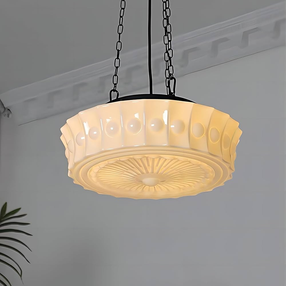 Milk Glass Pendant Light, 14" Mid Century Modern Schoolhouse Hanging Ceiling Light Fixture, Vinta... | Amazon (US)