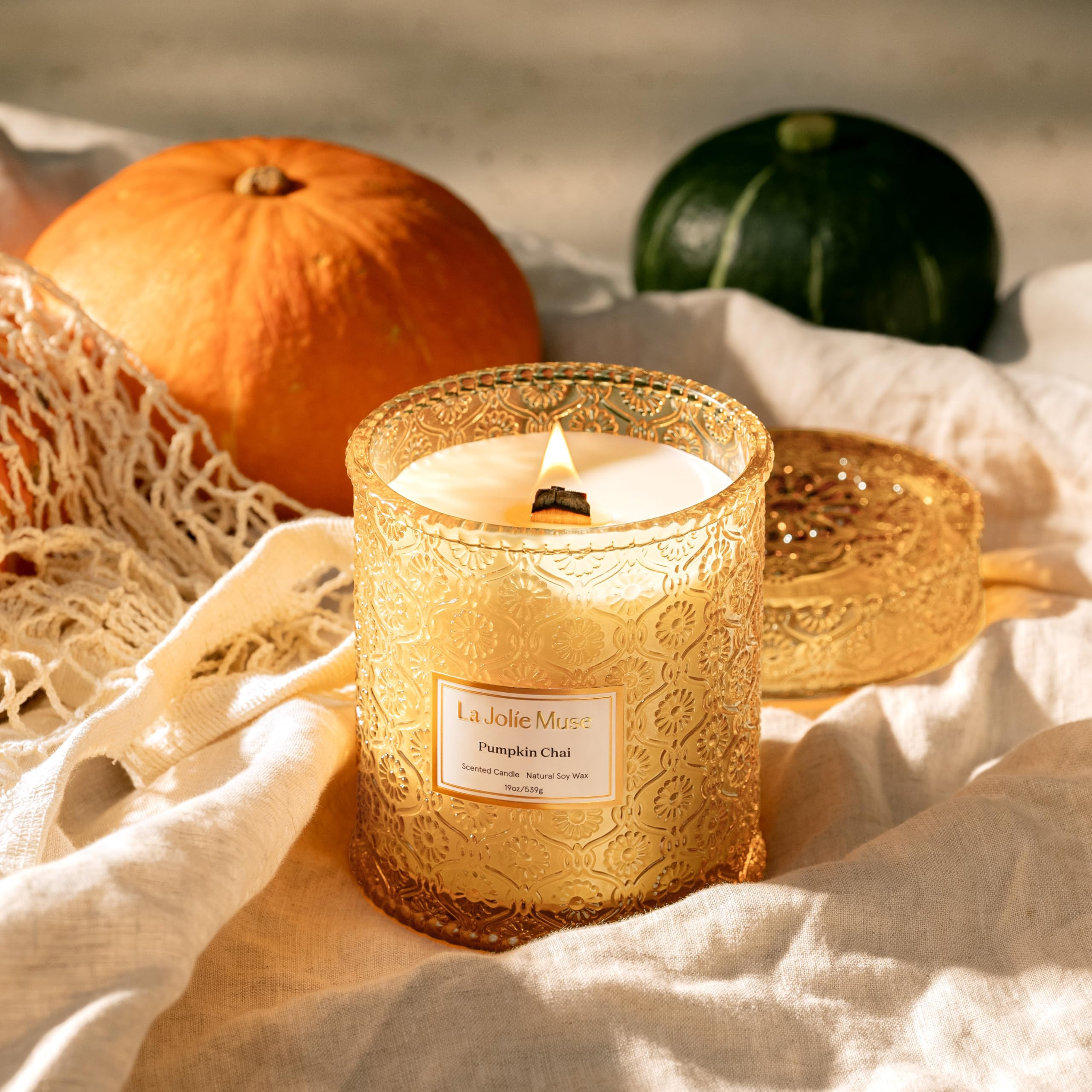 LA JOLIE MUSE Pumpkin Candle, Fall Candles for Home Scented, 19 oz Large Wood Wicked Candles, Nat... | Amazon (US)