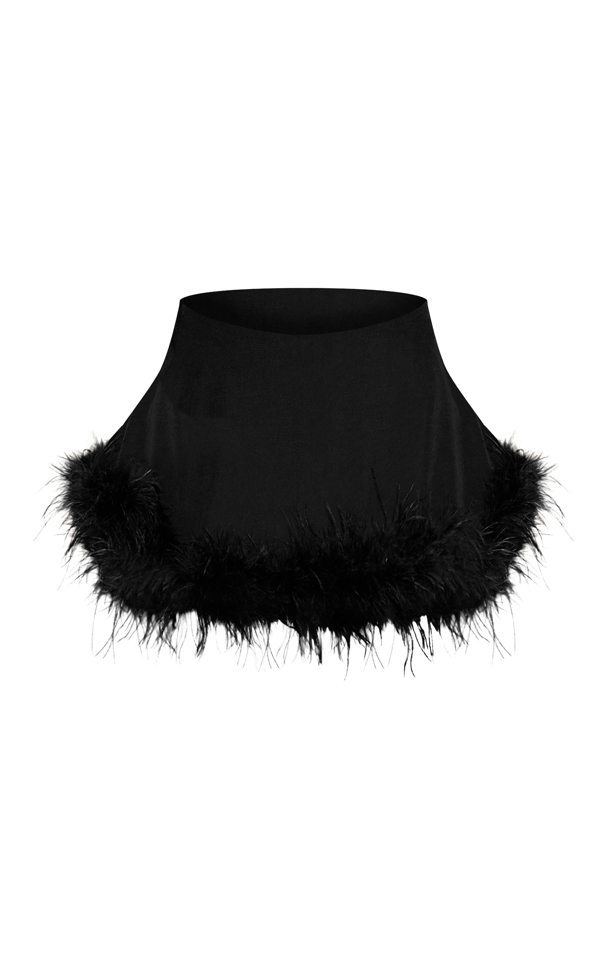 Premium Black Woven Flippy Feather Hem Mini Skirt | Bottoms | PrettyLittleThing US