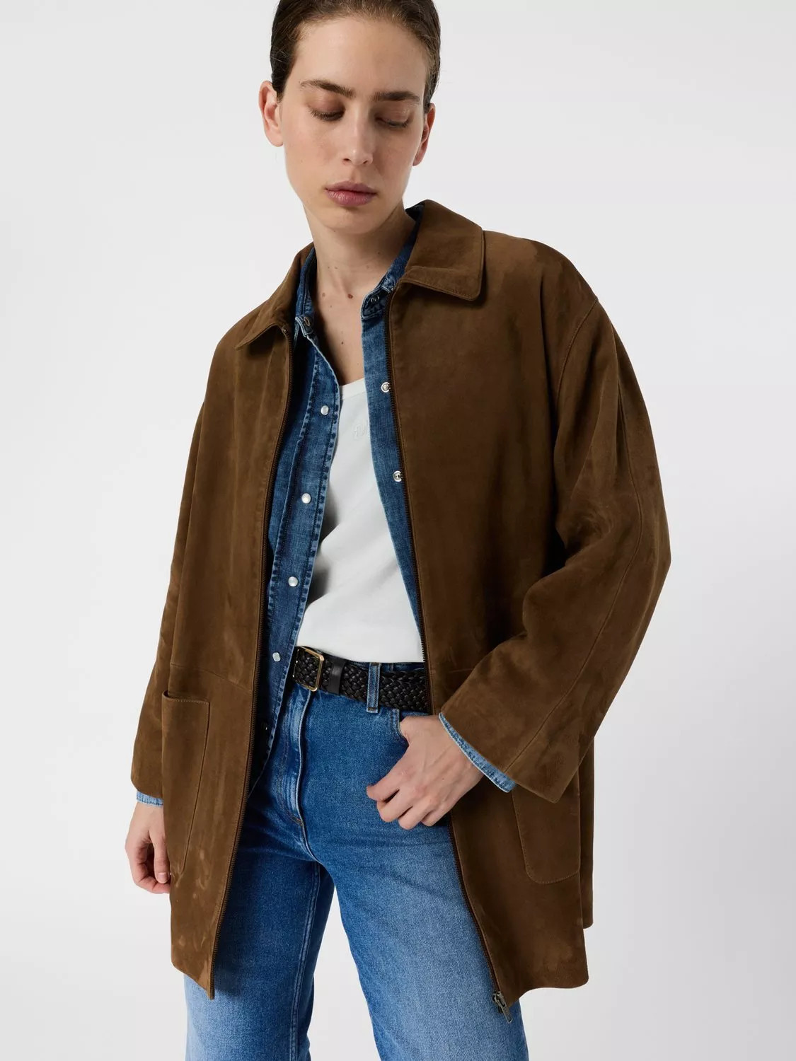 Gerard Darel Tilane Longline Suede Jacket, Camel | John Lewis (UK)