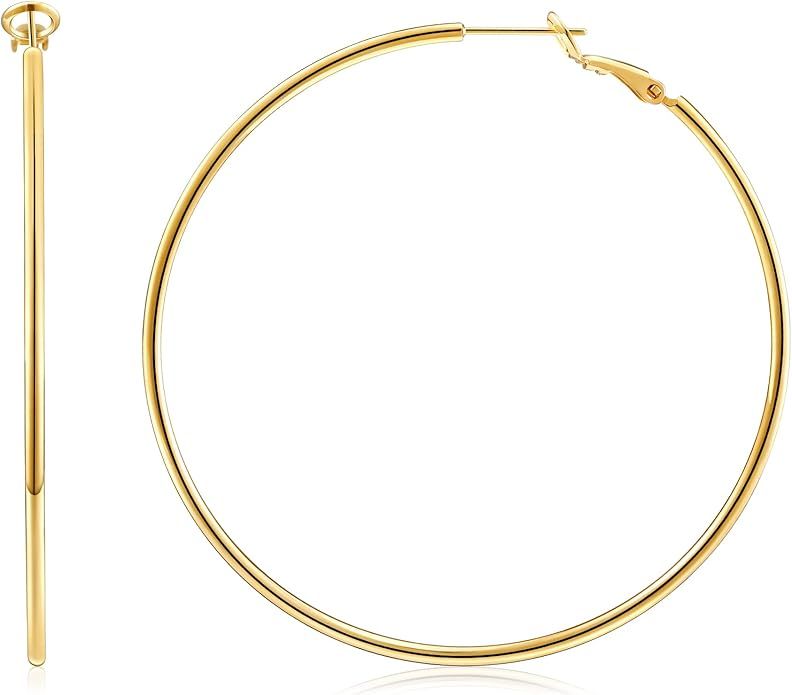 Hoop Earrings for Women 14K Real Gold Plated, 925 Sterling Silver Post Gold hoops for Women | Amazon (US)