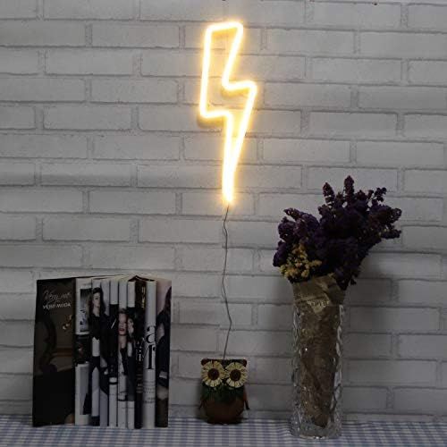 Neon Signs Lightning Bolt Battery Operated and USB Powered Warm White Art LED Decorative Lights Wall | Amazon (US)