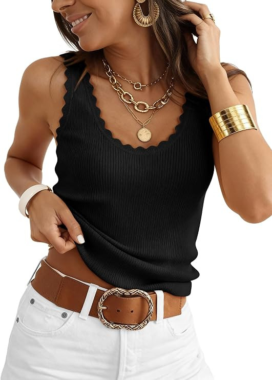Sleeveless Tops for Women 2026 Cute Summer Ribbed Tank Tops Knit Casual Shirts Going Out | Amazon (US)