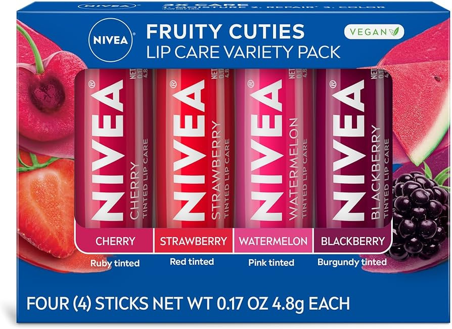 NIVEA Lip Care, Fruity Tinted Lip Balm Variety Pack, Skin Care Gifts for Mom, Cherry, Strawberry,... | Amazon (US)