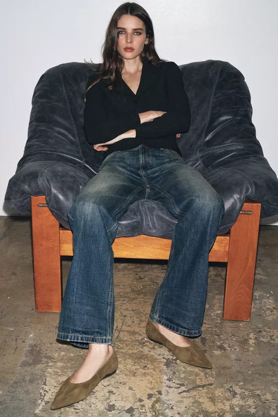 POINTED SPLIT SUEDE BALLET FLATS | Zara UK