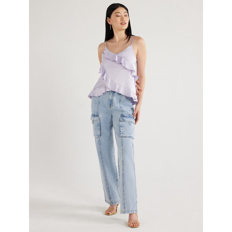 Scoop Women’s Satin Ruffle Tank Top, Sizes XS-XXL | Walmart (US)