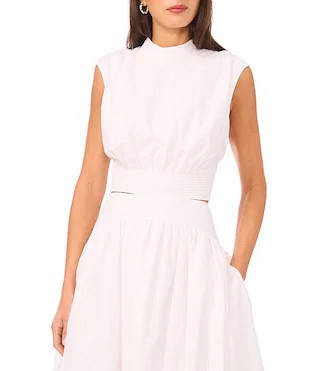 Woven Mock Neck Sleeveless Coordinating Cropped Top | Dillard's