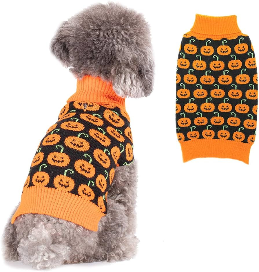 KYEESE Halloween Dog Sweater Pumpkin with Leash Hole Dog Sweater Turtleneck Dog Knitwear Warm Pet... | Amazon (US)