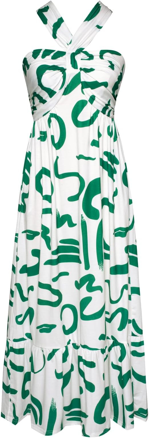 GRACE KARIN 2025 Women's Criss Cross Halterneck Sleeveless Summer Floral Print Flowy A Line Maxi ... | Amazon (US)