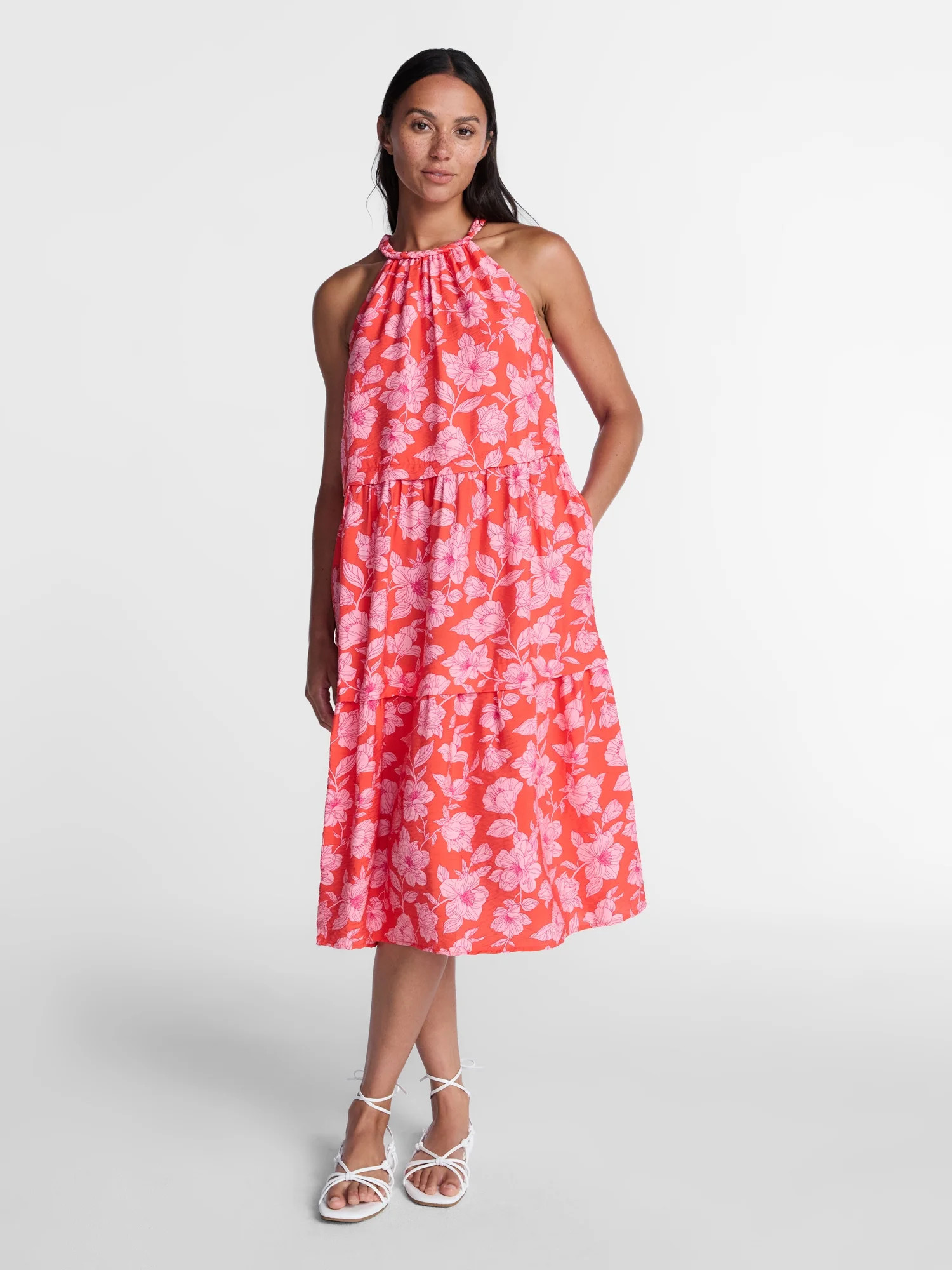 Time and Tru Women's Braided Halter Midi Dress, Sizes XS-XXXL | Walmart (US)