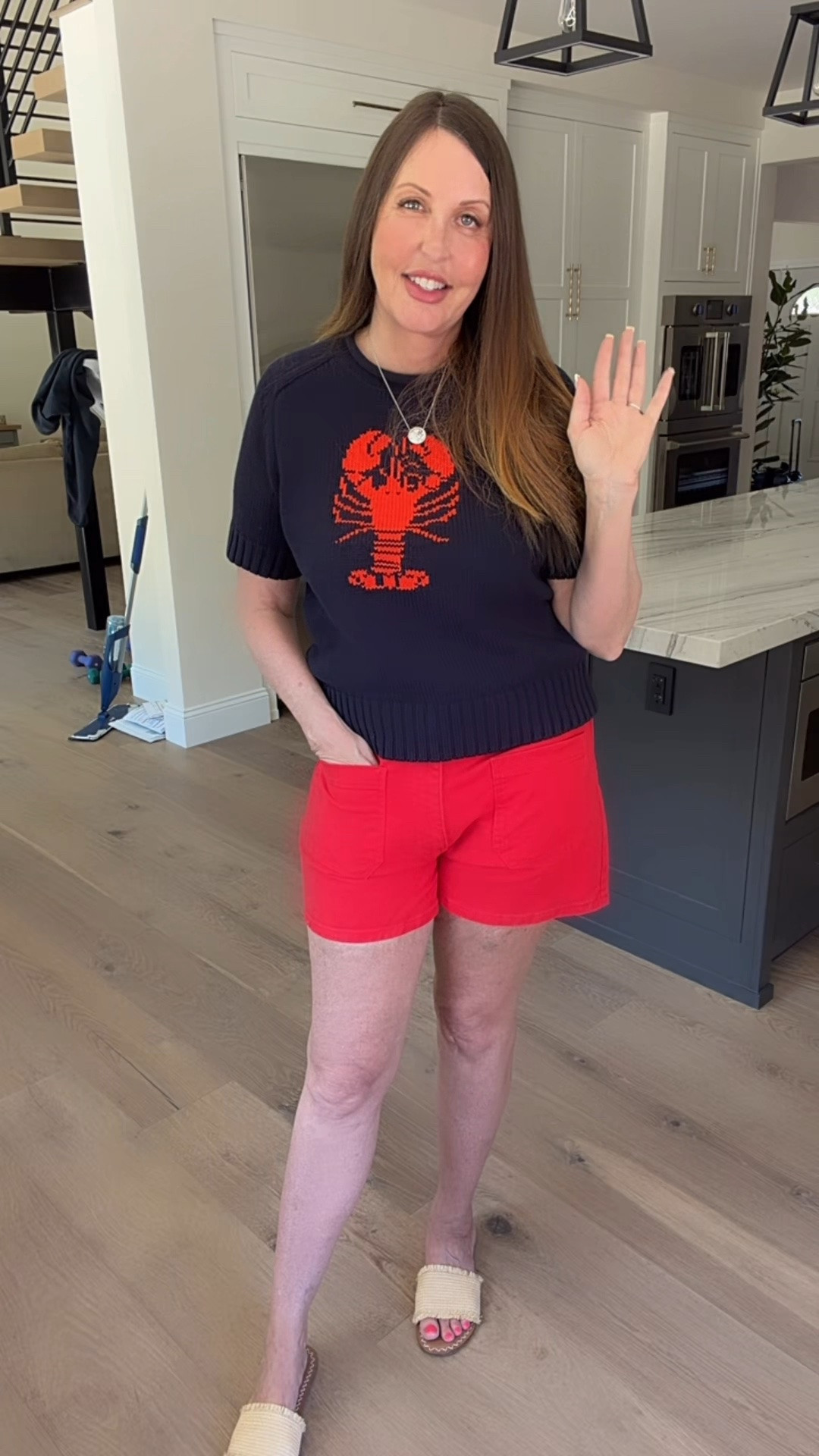 "She's your lobster. C'mon, you guys. It's a known fact that lobsters fall in love and mate for life. You can actually see old lobster couples walking around their tank, you know, holding claws."

#lobstersweater
#reddenimshorts
#preppygirlsummer
#redwhiteandblue
#takemetothehamptons