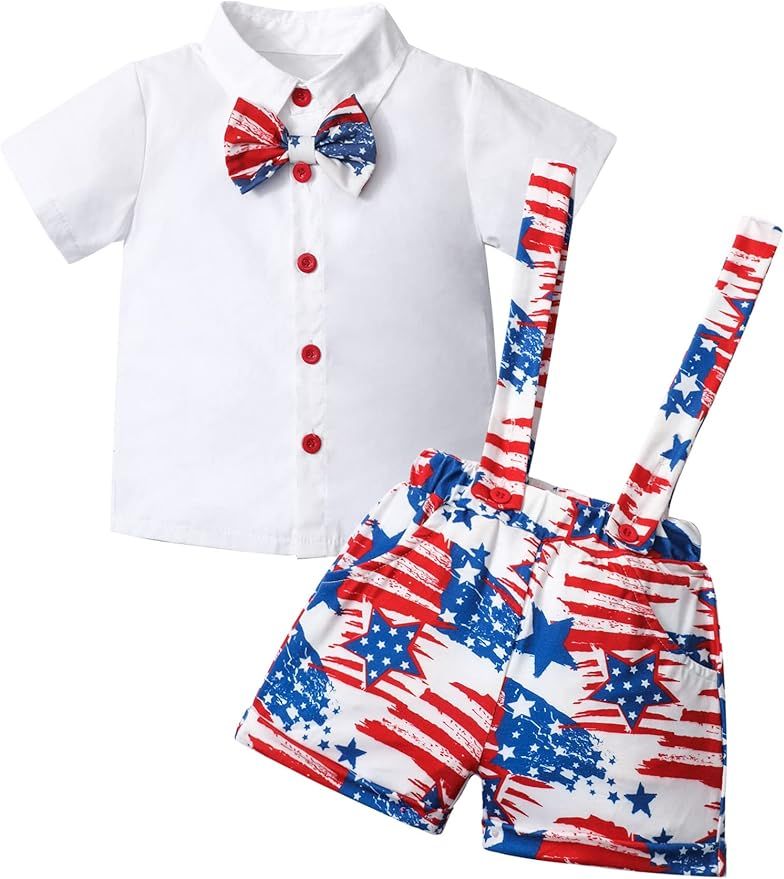 Baby Boy 4th of July Outfit Short Sleeve Shirt+ Stars Stripe Short Toddler 4th of July Outfit Boy | Amazon (US)