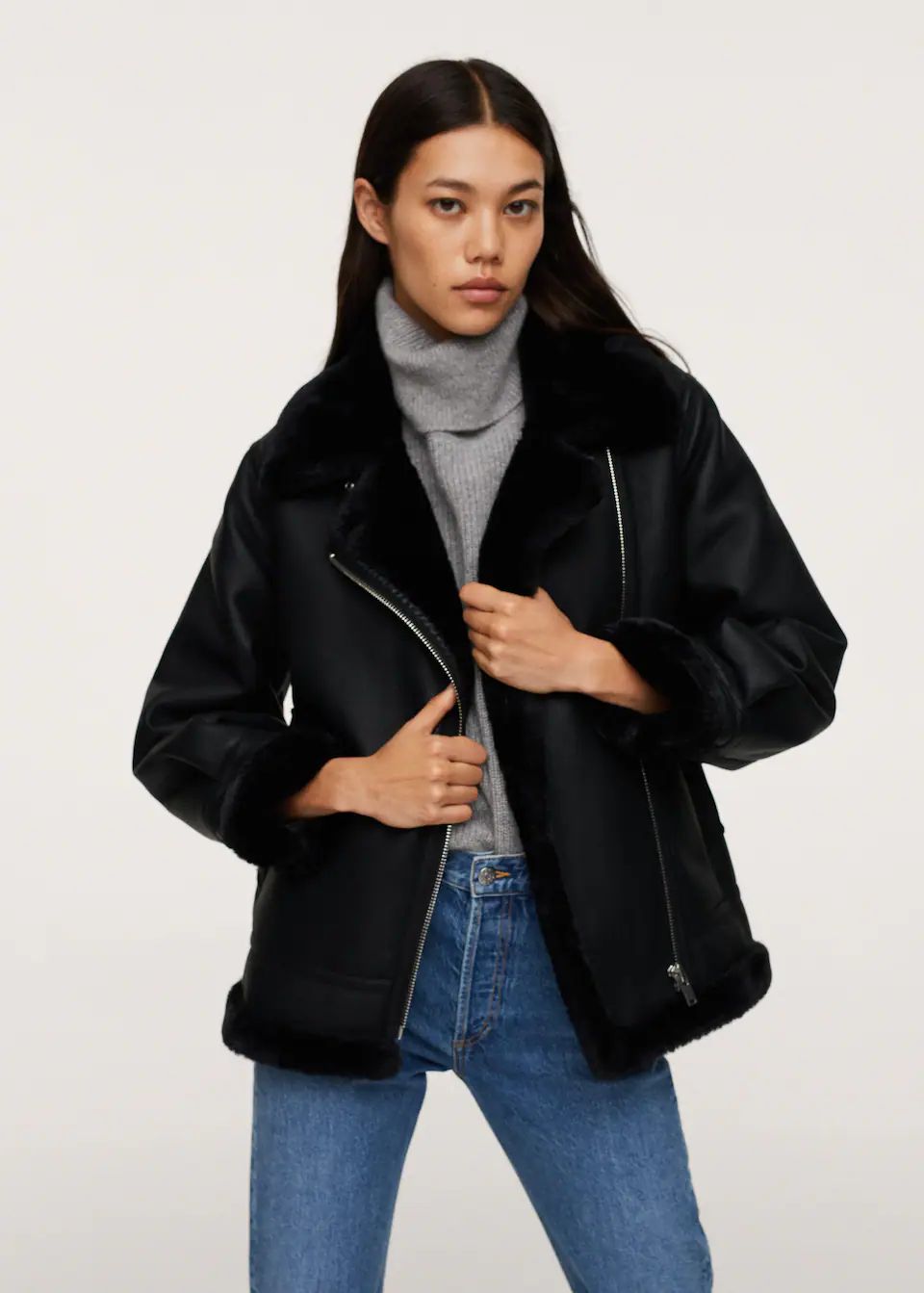 Faux-fur lining biker jacket | MANGO (US)