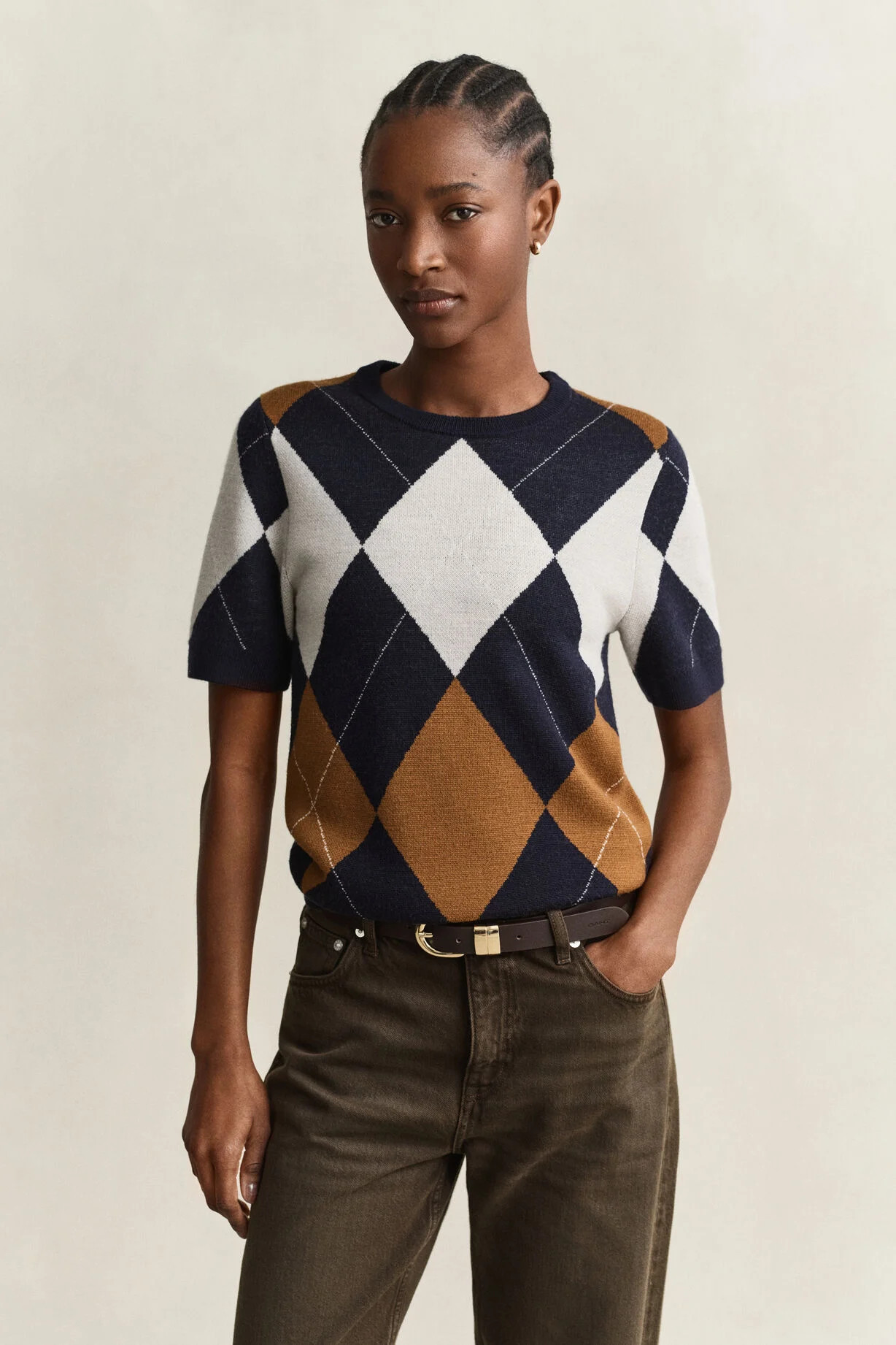 Wool Argyle Short Sleeve Sweater - EVENING BLUE | Gant