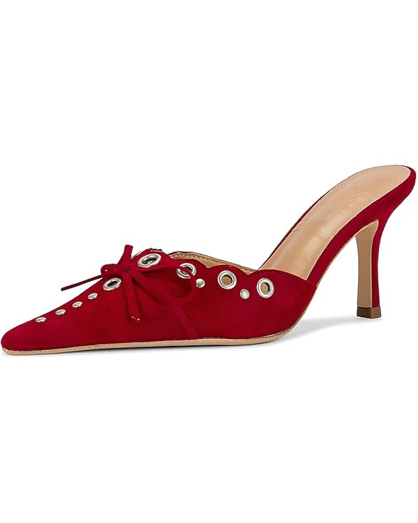 keleimusi Mid Heel Slip On Pumps Studded Bow Heeled Sandals for Women | Amazon (US)